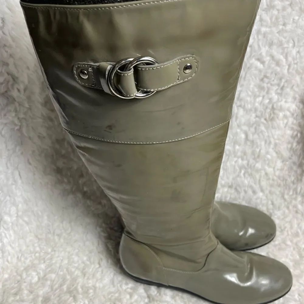 Cole Haan Nike Air patent leather taupe knee high boots rubber soles Size 8.5